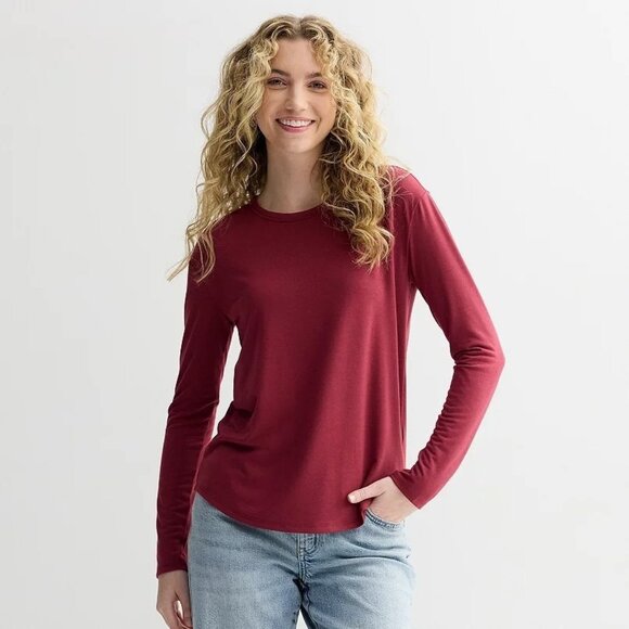 Juniors' SO Long Sleeve Crewneck Tee Top T-Shirt Velvet Berry Size Large - Picture 1 of 4